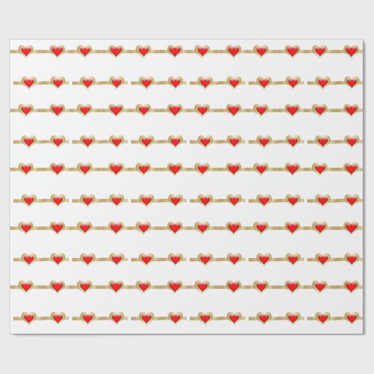 Red Hearts Gold Ribbon Cadeaupapier (Vlak)