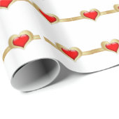 Red Hearts Gold Ribbon Cadeaupapier (Rol Hoek)