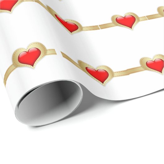 Red Hearts Gold Ribbon Cadeaupapier (Rol Hoek)