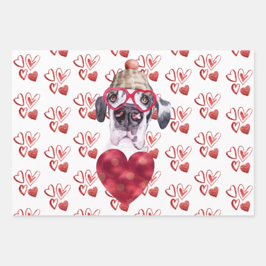Red Hearts Great Dane Hondenliefhebber Valentijns  Inpakpapier Vel (Voorkant)