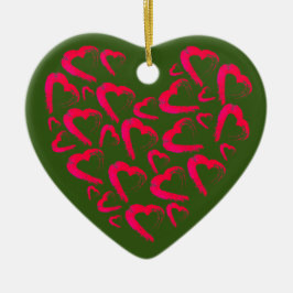 Red Hearts Groen Keramisch Ornament