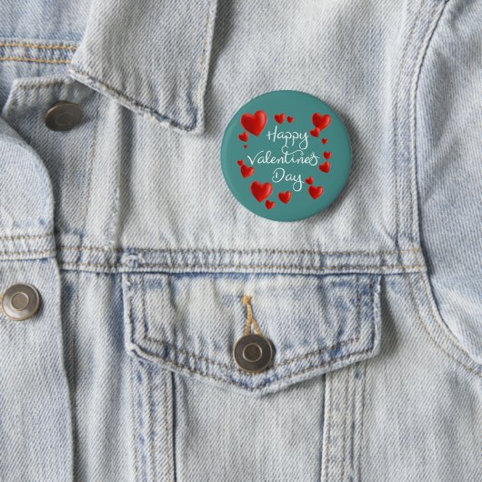 Red Hearts Happy Valentine's Day Pin Button (In situ)