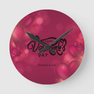 Red Hearts Happy Valentine's Day     Ronde Klok