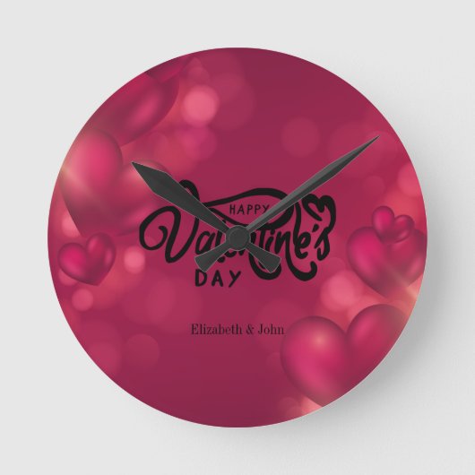 Red Hearts Happy Valentine's Day     Ronde Klok (Voorkant)