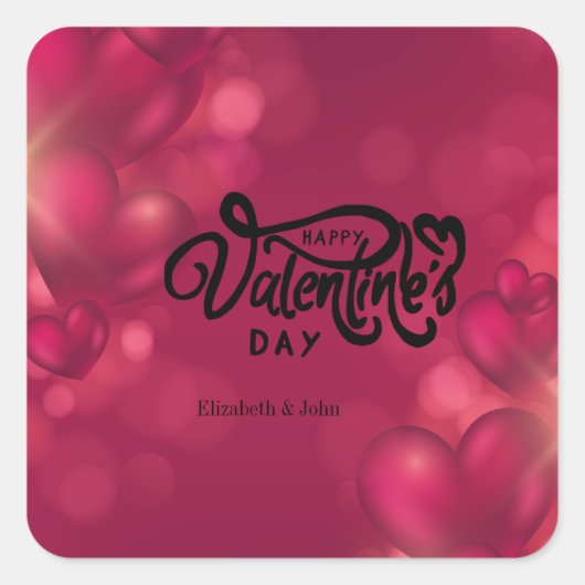 Red Hearts Happy Valentine's Day Vierkante Sticker (Voorkant)