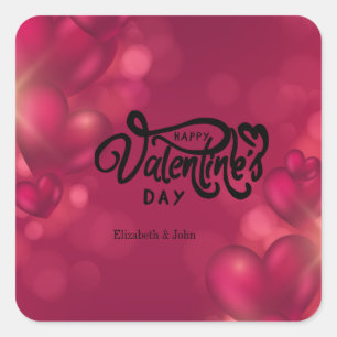 Red Hearts Happy Valentine's Day Vierkante Sticker