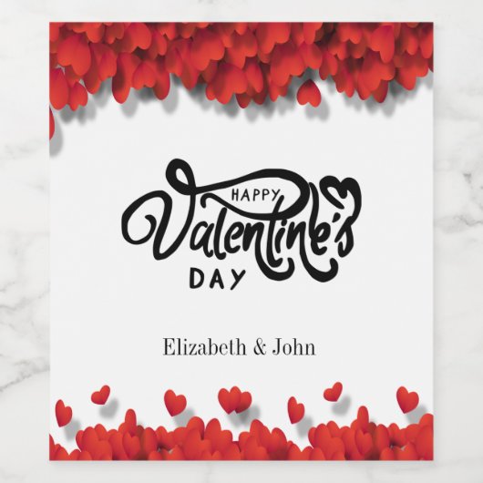 Red Hearts Happy Valentine's Day Wijn Etiket (Enkel label)