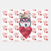 Red Hearts Husky Hondenliefhebber Valentijnse Gift Inpakpapier Vel (Voorkant)