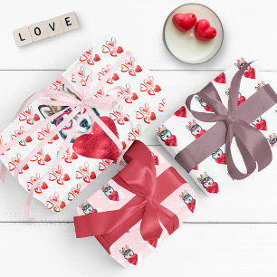 Red Hearts Husky Hondenliefhebber Valentijnse Gift Inpakpapier Vel