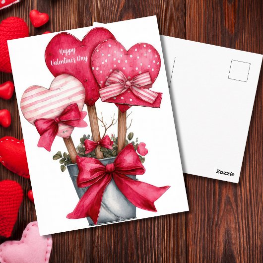 Red Hearts in a Pot Valentine`s Day Card  Briefkaart