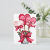 Red Hearts in a Pot Valentine`s Day Card  Briefkaart (Staand voorkant)