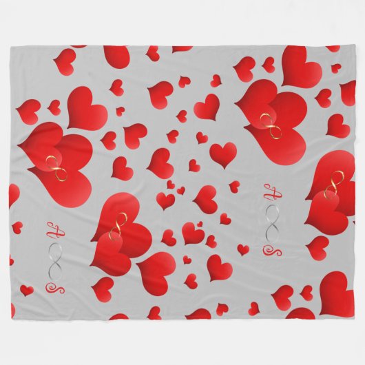 Red Hearts Infinity Initialen Monogram op grijs | Fleece Deken (Voorkant (Horizontaal))