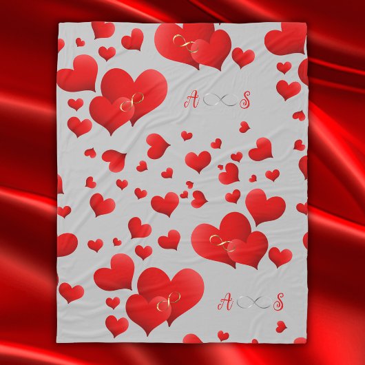 Red Hearts Infinity Initialen Monogram op grijs | Fleece Deken