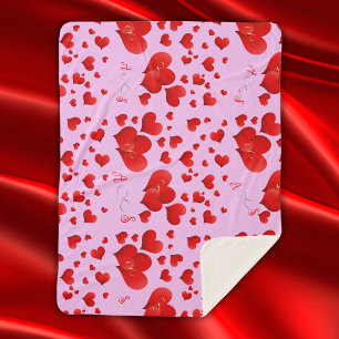 Red Hearts Infinity Initialen Monogram op roze   Sherpa Deken