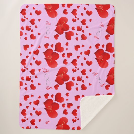 Red Hearts Infinity Initialen Monogram op roze | Sherpa Deken (Voorkant)
