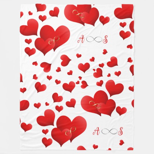 Red Hearts Infinity Initialen Monogram op wit | Fleece Deken (Voorkant)