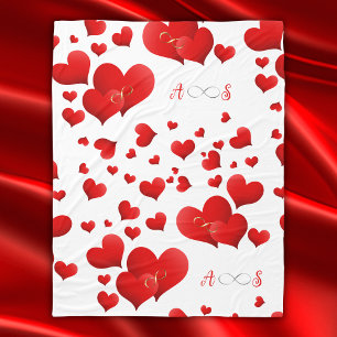 Red Hearts Infinity Initialen Monogram op wit   Fleece Deken