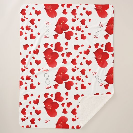 Red Hearts Infinity Initialen Monogram op wit | Sherpa Deken (Voorkant)