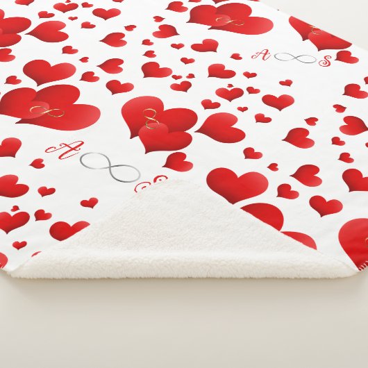 Red Hearts Infinity Initialen Monogram op wit | Sherpa Deken (3/4)