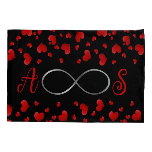 Red Hearts Infinity Initialen Monogram op zwart | Kussensloop (Achterkant-Links)