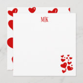 Red Hearts Initialen Notitiekaartje (Voorkant / Achterkant)