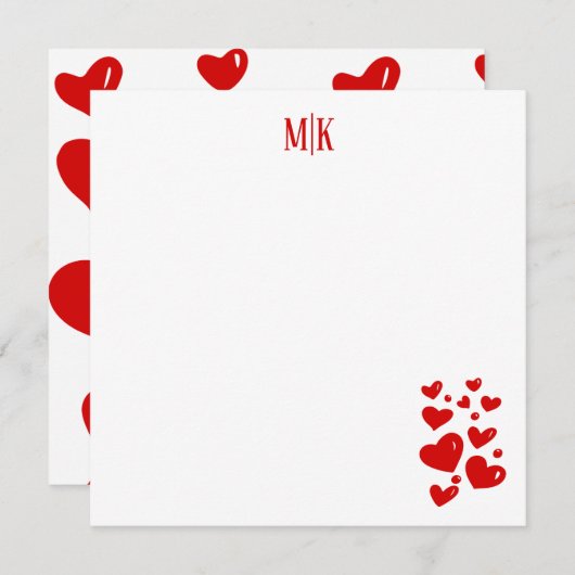 Red Hearts Initialen Notitiekaartje (Voorkant / Achterkant)