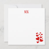 Red Hearts Initialen Notitiekaartje (Voorkant)