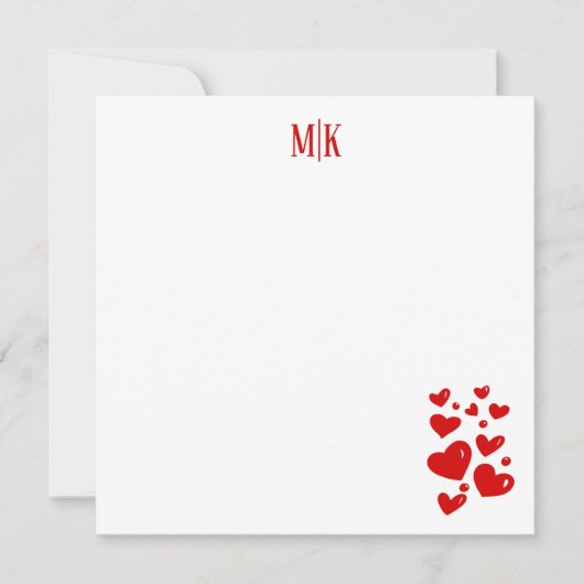 Red Hearts Initialen Notitiekaartje (Voorkant)