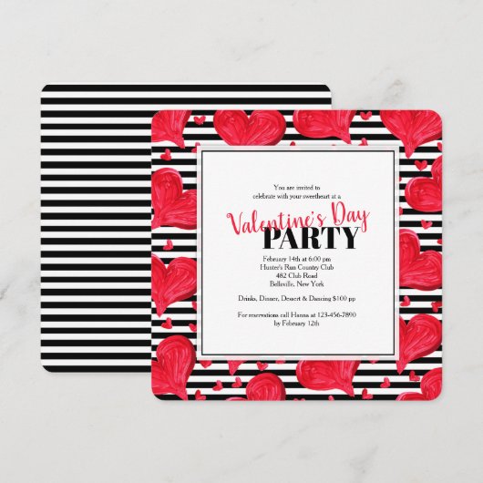 Red Hearts Invitation Kaart (Voorkant / Achterkant)