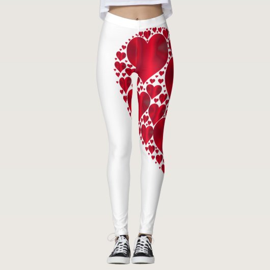 Red Hearts Lace Design op White Background Leggings (Voorkant)