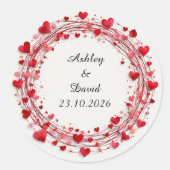 Red Hearts-Lijst Ronde Sticker (Voorkant)