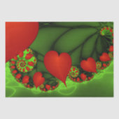 Red Hearts Lime Green Modern Abstract Fractal Art Tissuepapier (Voorkant)