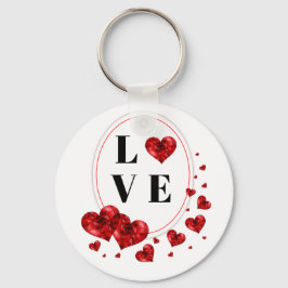 Red Hearts Love Button Sleutelhanger