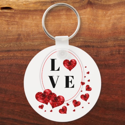Red Hearts Love Button Sleutelhanger (Voorkant)