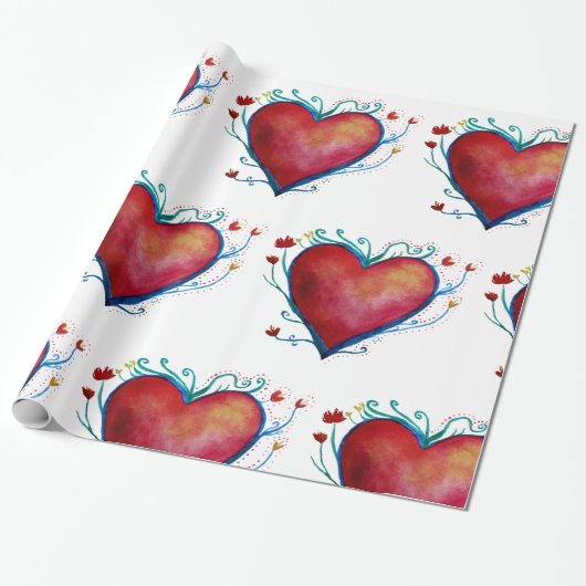 Red Hearts Love Wrapping Paper Cadeaupapier (Uitgerold)