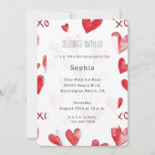 Red Hearts Love XOXO Birthday Kaart (Voorkant)