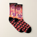 Red hearts love you foto socks sokken<br><div class="desc">Cool personalized picture x1 of X4 met hearts en text. Edit text,  foto filter and background color.</div>