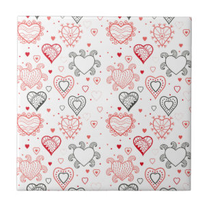 Red Hearts met Black Accents Pattern Tegeltje