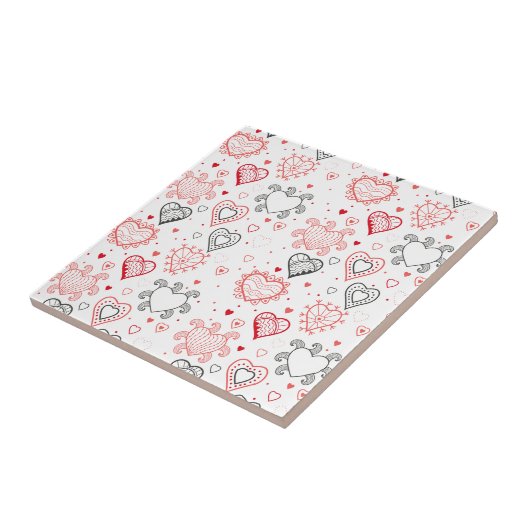 Red Hearts met Black Accents Pattern Tegeltje (Zijkant)