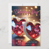 Red Hearts met edelstenen Valentijnsdag Party Kaart (Voorkant)