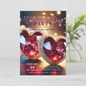 Red Hearts met edelstenen Valentijnsdag Party Kaart (Staand voorkant)