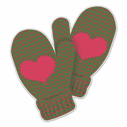 Red Hearts Mittens | Kerstfeestdag groot Sticker (Voorkant)