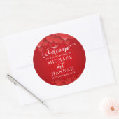 Red Hearts Modern Elegant Wedding Welkom Ronde Sticker (Envelop)