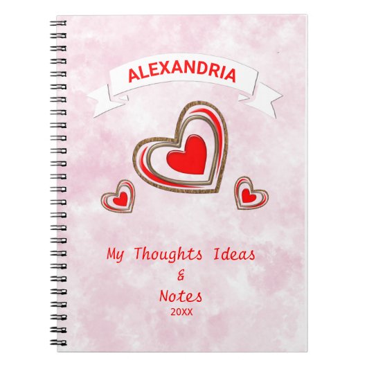Red Hearts Modern Love Romantic Personalize Notitieboek (Voorkant)