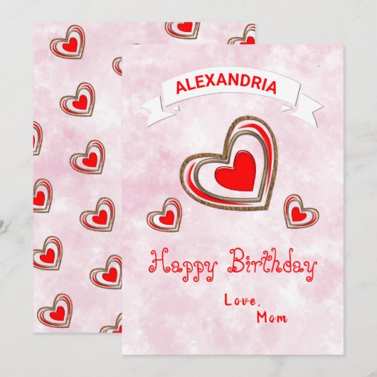 Red Hearts Modern Love Trendy Birthday Card (Voorkant / Achterkant)