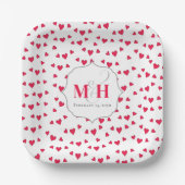 Red Hearts Monogram Kalligrafie Script Ampersand Papieren Bordje (Voorkant)