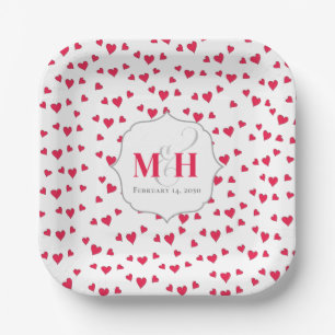 Red Hearts Monogram Kalligrafie Script Ampersand Papieren Bordje