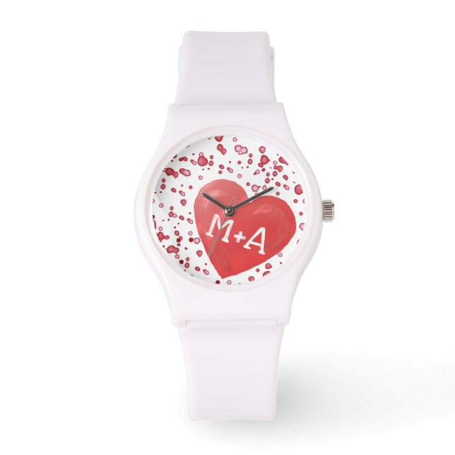 Red Hearts Monogrammed Horloge (Voorkant)