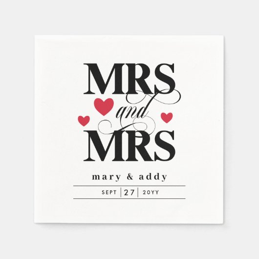 Red Hearts & Mrs Lesbian Wedding Servet (Voorkant)