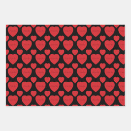 Red Hearts On Black Inpakpapier Vel